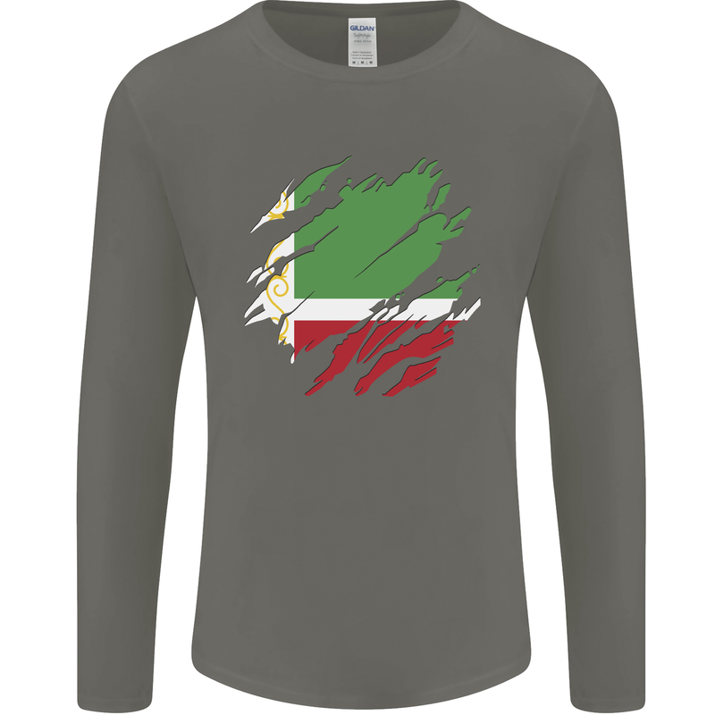 Torn Flag Chechen Republic Mens Long Sleeve T-Shirt Charcoal