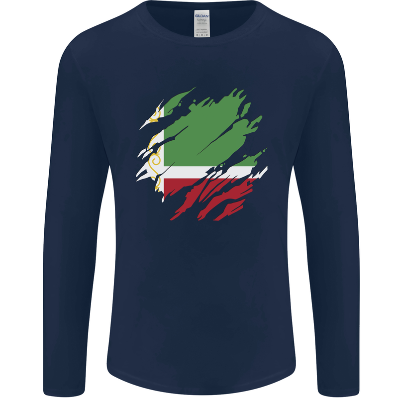 Torn Flag Chechen Republic Mens Long Sleeve T-Shirt Navy Blue