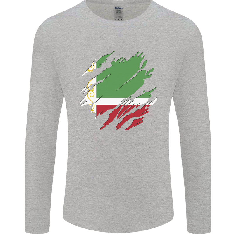 Torn Flag Chechen Republic Mens Long Sleeve T-Shirt Sports Grey