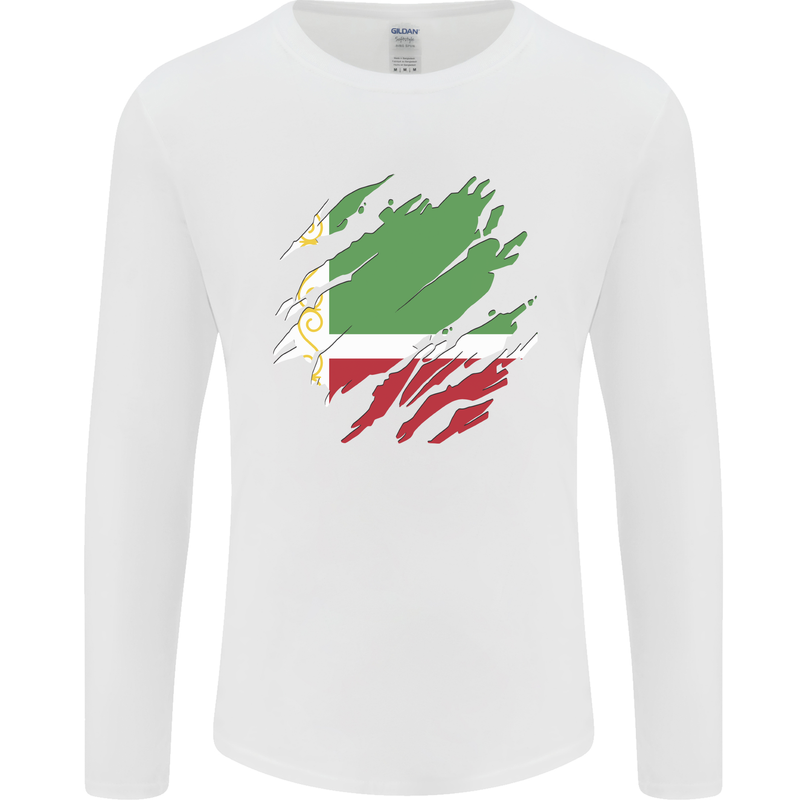 Torn Flag Chechen Republic Mens Long Sleeve T-Shirt White