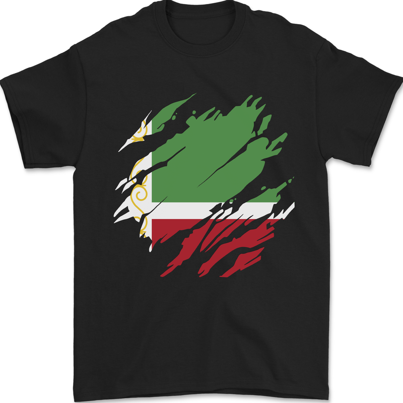 Torn Flag Chechen Republic Mens T-Shirt 100% Cotton Black