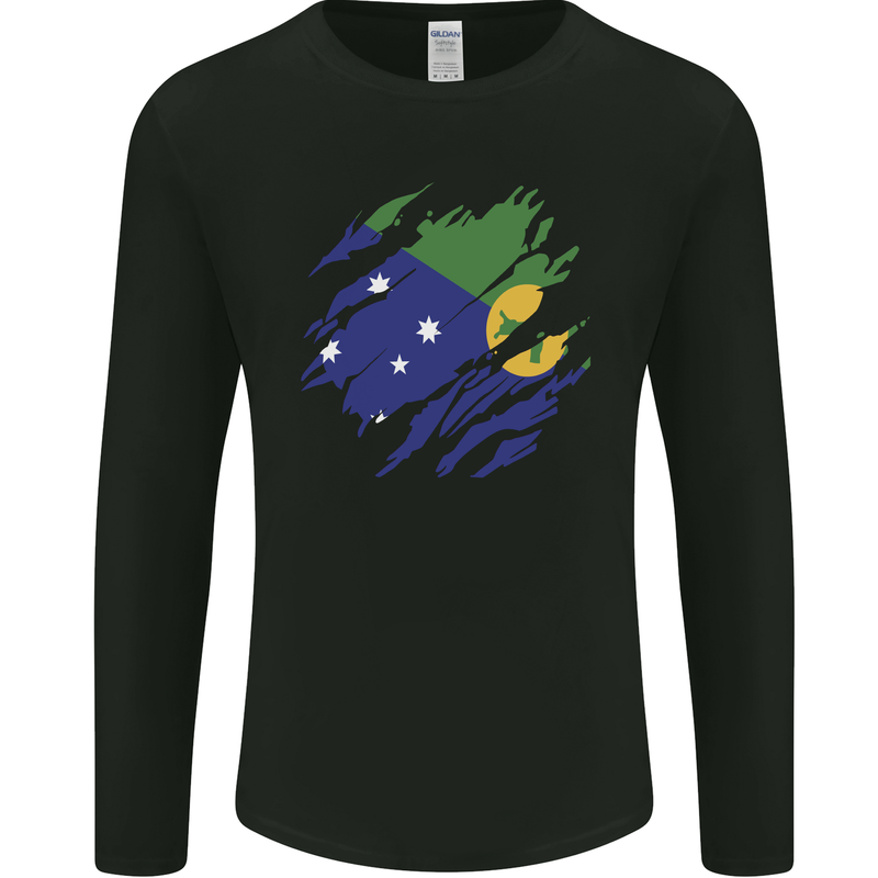 Torn Flag Christmas Islands Mens Long Sleeve T-Shirt Black