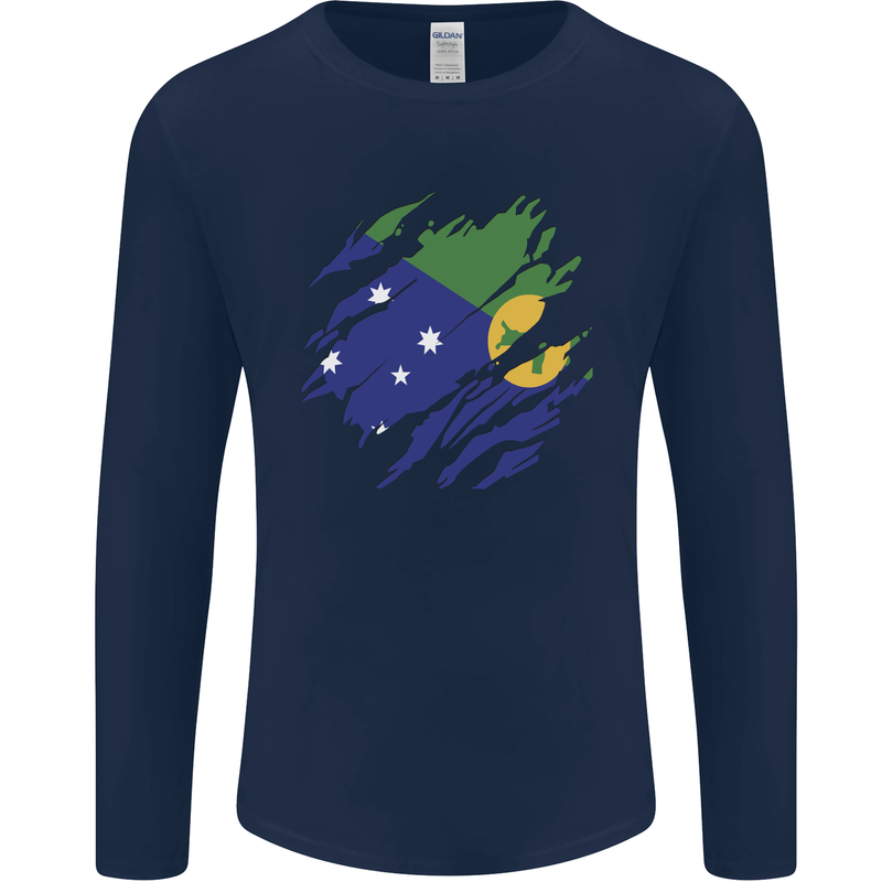 Torn Flag Christmas Islands Mens Long Sleeve T-Shirt Navy Blue