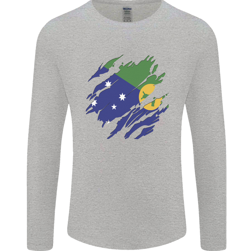 Torn Flag Christmas Islands Mens Long Sleeve T-Shirt Sports Grey