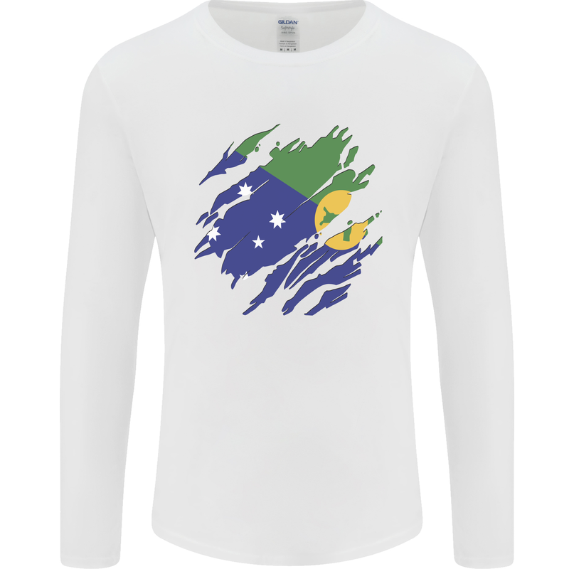 Torn Flag Christmas Islands Mens Long Sleeve T-Shirt White