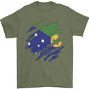 Torn Flag Christmas Islands Mens T-Shirt 100% Cotton Military Green