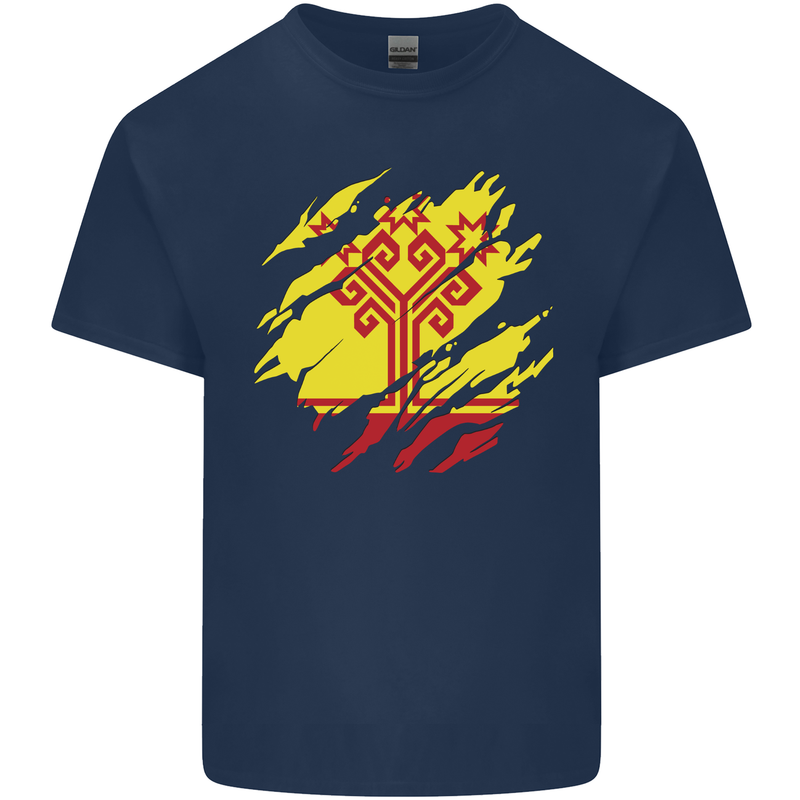 Torn Flag Chuvashia Mens Cotton T-Shirt Tee Top Navy Blue