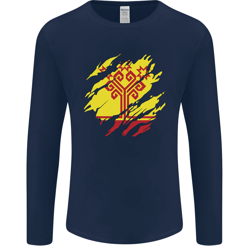 Torn Flag Chuvashia Mens Long Sleeve T-Shirt Navy Blue