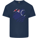 Torn Flag Cook Islands Mens Cotton T-Shirt Tee Top Navy Blue