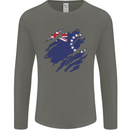 Torn Flag Cook Islands Mens Long Sleeve T-Shirt Charcoal