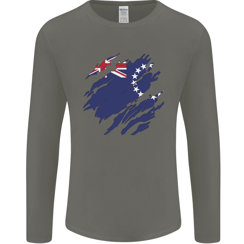 Torn Flag Cook Islands Mens Long Sleeve T-Shirt Charcoal
