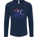 Torn Flag Cook Islands Mens Long Sleeve T-Shirt Navy Blue