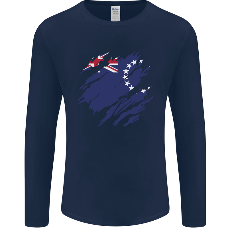 Torn Flag Cook Islands Mens Long Sleeve T-Shirt Navy Blue