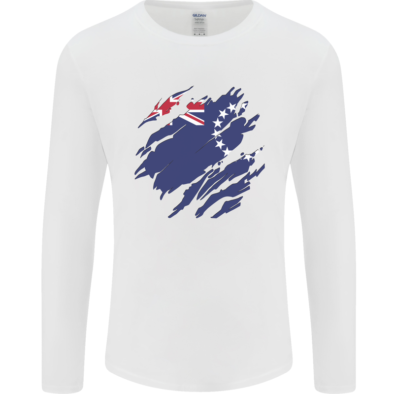 Torn Flag Cook Islands Mens Long Sleeve T-Shirt White