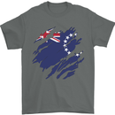 Torn Flag Cook Islands Mens T-Shirt 100% Cotton Charcoal