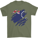Torn Flag Cook Islands Mens T-Shirt 100% Cotton Military Green