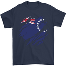 Torn Flag Cook Islands Mens T-Shirt 100% Cotton Navy Blue