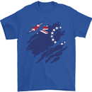 Torn Flag Cook Islands Mens T-Shirt 100% Cotton Royal Blue