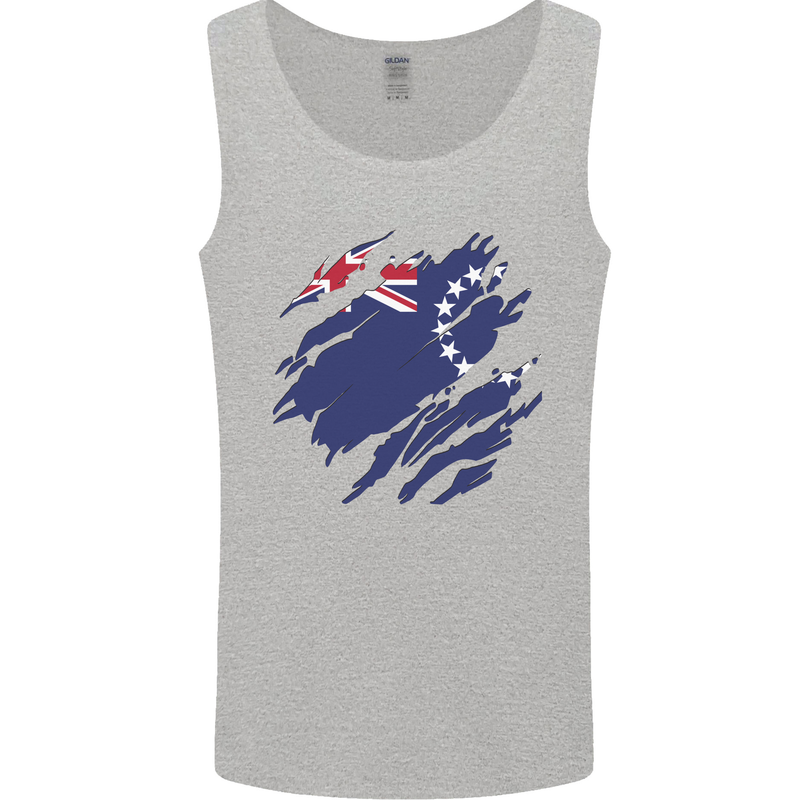 Torn Flag Cook Islands Mens Vest Tank Top Sports Grey