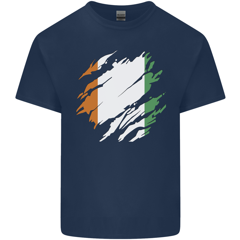 Torn Flag Cote d' Ivoire Mens Cotton T-Shirt Tee Top Navy Blue