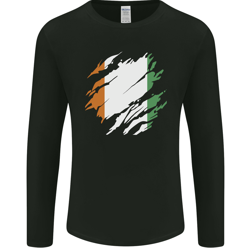 Torn Flag Cote d' Ivoire Mens Long Sleeve T-Shirt Black