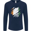 Torn Flag Cote d' Ivoire Mens Long Sleeve T-Shirt Navy Blue
