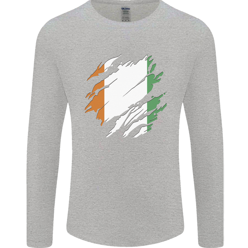 Torn Flag Cote d' Ivoire Mens Long Sleeve T-Shirt Sports Grey