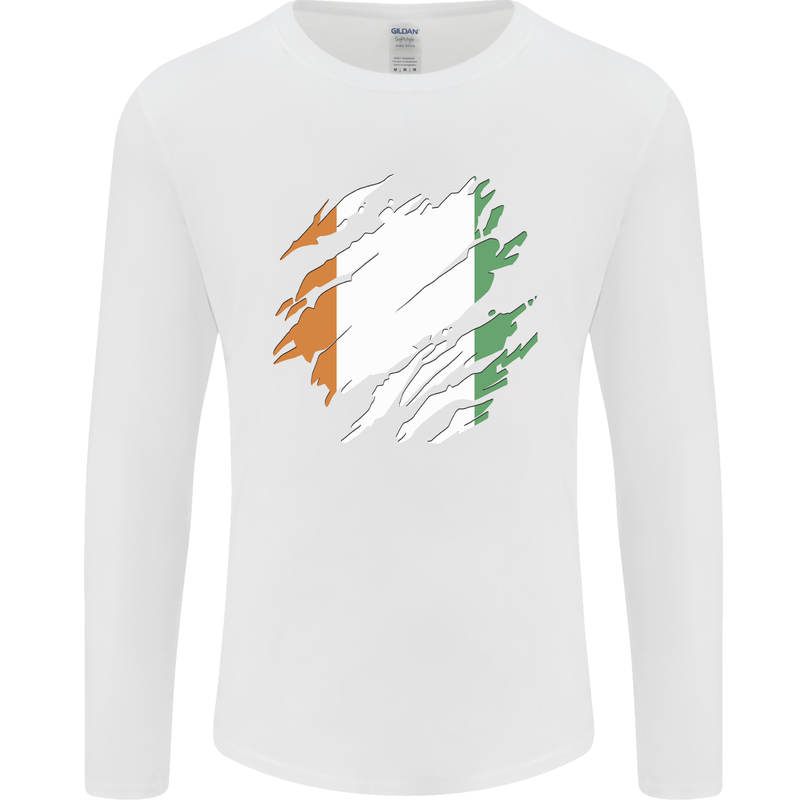 Torn Flag Cote d' Ivoire Mens Long Sleeve T-Shirt White