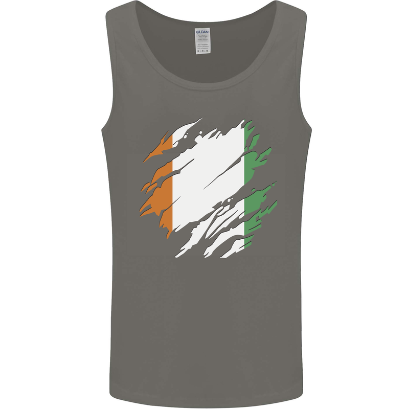 Torn Flag Cote d' Ivoire Mens Vest Tank Top Charcoal