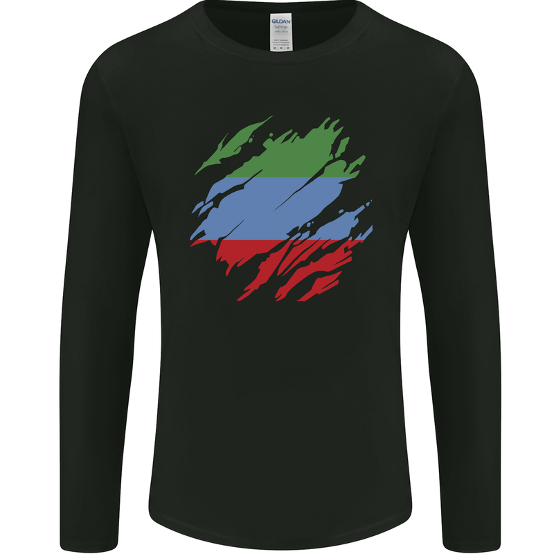 Torn Flag Dagestan Mens Long Sleeve T-Shirt Black
