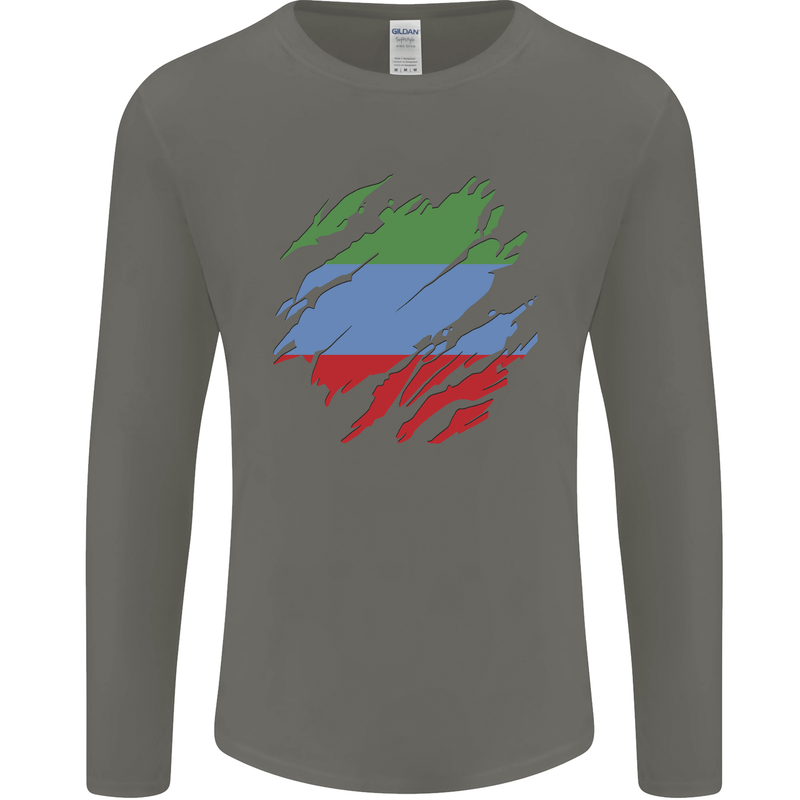 Torn Flag Dagestan Mens Long Sleeve T-Shirt Charcoal