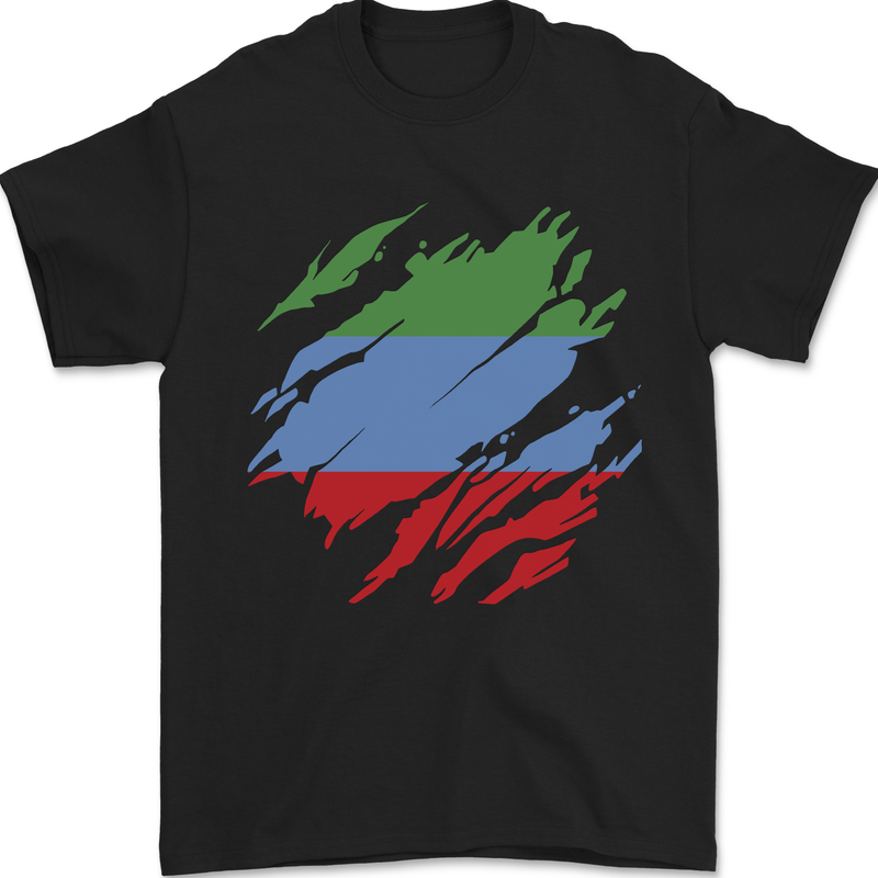 Torn Flag Dagestan Mens T-Shirt 100% Cotton Black