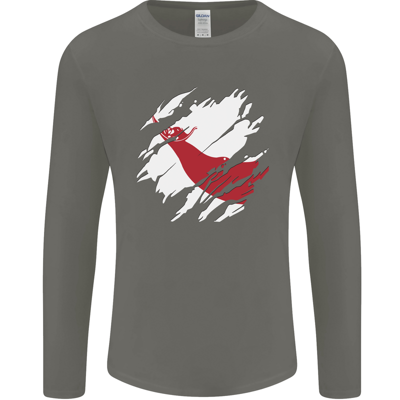 Torn Flag Easter Island Mens Long Sleeve T-Shirt Charcoal