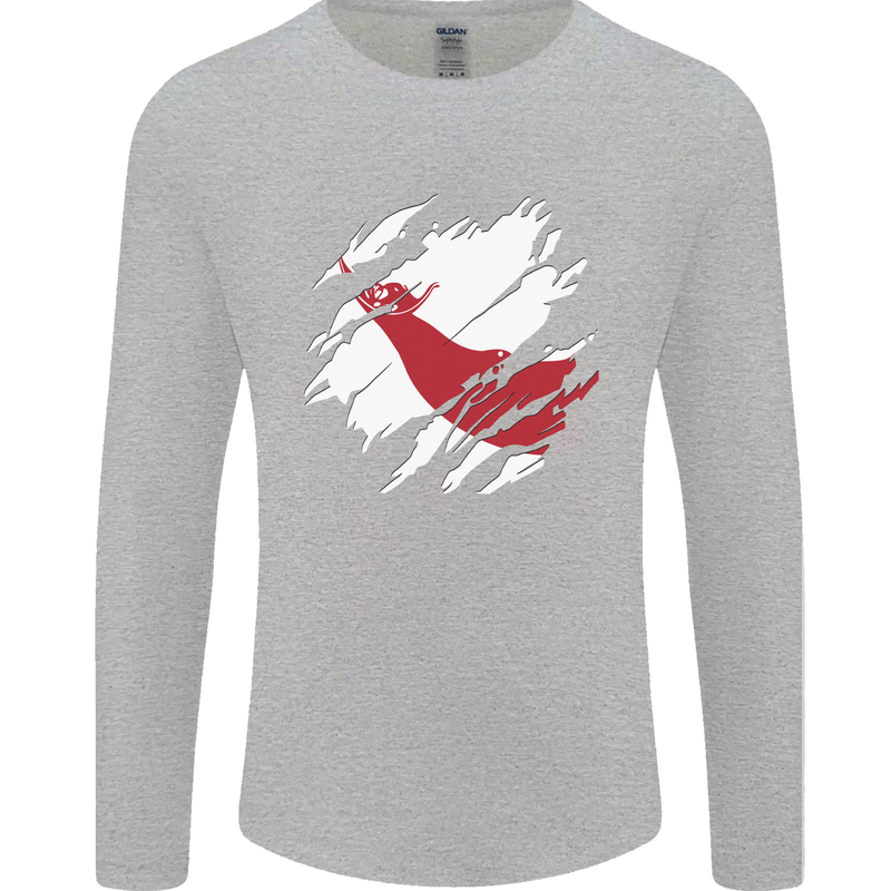 Torn Flag Easter Island Mens Long Sleeve T-Shirt Sports Grey