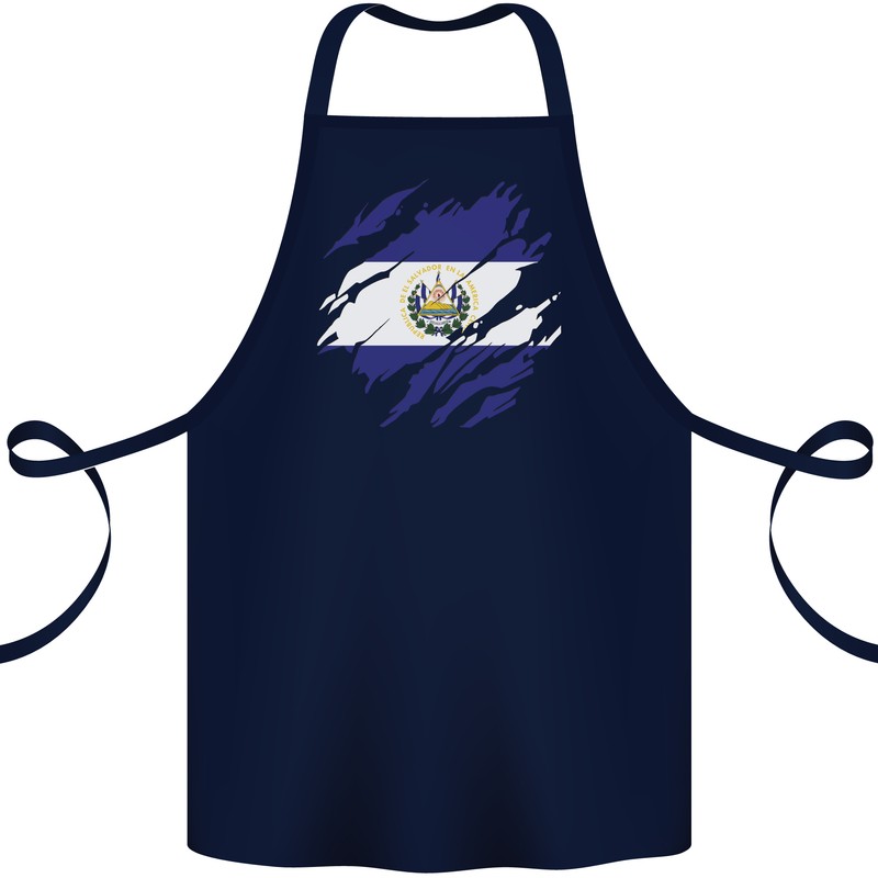 Torn Flag El Salvador Cotton Apron 100% Organic Navy Blue