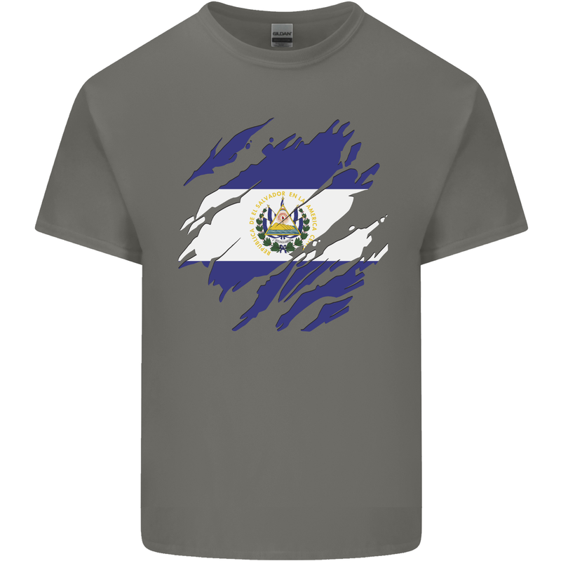 Torn Flag El Salvador Mens Cotton T-Shirt Tee Top Charcoal