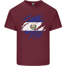 Torn Flag El Salvador Mens Cotton T-Shirt Tee Top Maroon