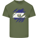 Torn Flag El Salvador Mens Cotton T-Shirt Tee Top Military Green