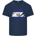 Torn Flag El Salvador Mens Cotton T-Shirt Tee Top Navy Blue