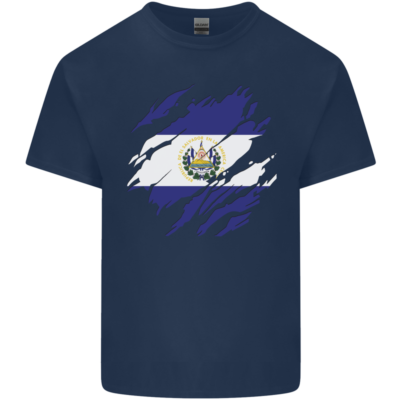 Torn Flag El Salvador Mens Cotton T-Shirt Tee Top Navy Blue