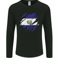 Torn Flag El Salvador Mens Long Sleeve T-Shirt Black