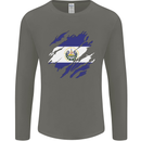 Torn Flag El Salvador Mens Long Sleeve T-Shirt Charcoal