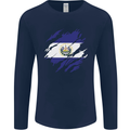 Torn Flag El Salvador Mens Long Sleeve T-Shirt Navy Blue