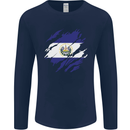 Torn Flag El Salvador Mens Long Sleeve T-Shirt Navy Blue