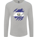 Torn Flag El Salvador Mens Long Sleeve T-Shirt Sports Grey
