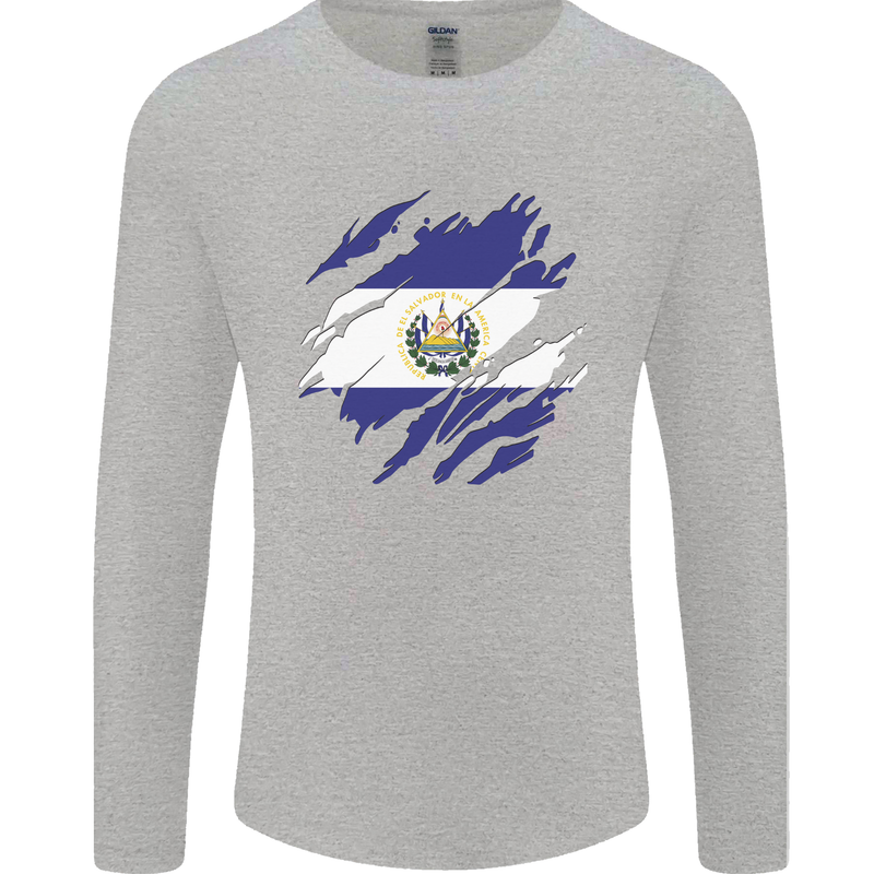 Torn Flag El Salvador Mens Long Sleeve T-Shirt Sports Grey