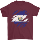 Torn Flag El Salvador Mens T-Shirt 100% Cotton Maroon