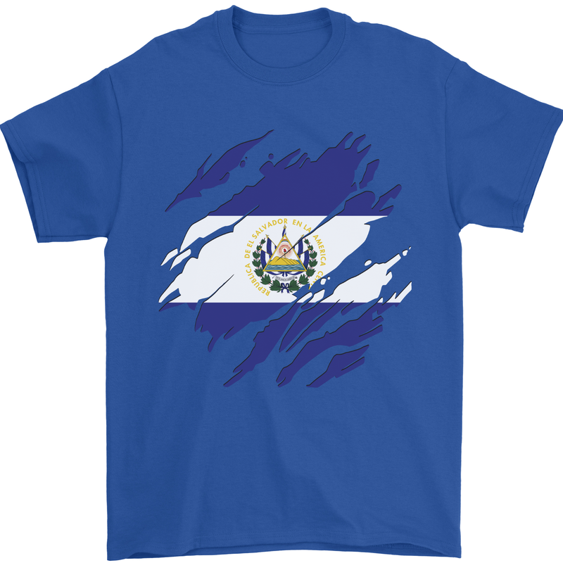 Torn Flag El Salvador Mens T-Shirt 100% Cotton Royal Blue