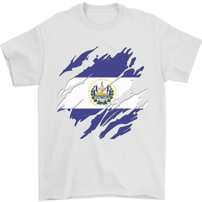 Torn Flag El Salvador Mens T-Shirt 100% Cotton White