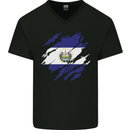 Torn Flag El Salvador Mens V-Neck Cotton T-Shirt Black
